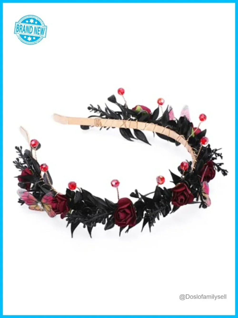 Handmade Gothic Flower Crown with Butterfly Design - Adjustable